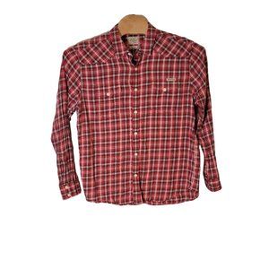Lucky Brand Button Up Long Sleeve‎ Shirt Western Style Red White Size Men's XL